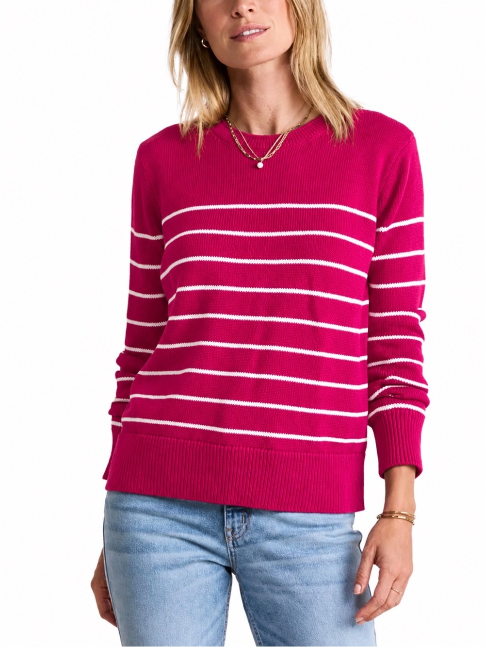 VINEYARD VINES KATIE COTTON ROLL NECK STRIPE SWEATER Raspberry Preppy Nautical